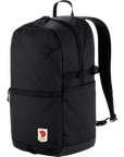 Black backpack with a visible Fjällräven logo on a white background