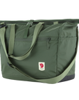 Green tote bag with a visible Fjällräven logo on a white background