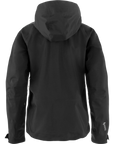 Black jacket with a hood on a white background