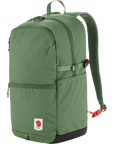 Green backpack with a visible Fjällräven logo on a white background