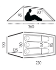 Technical drawing of a vehicle interior with dimensions labeled