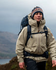Person hiking with a backpack in a mountainous area