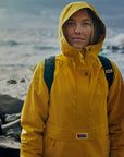 mustard yellow waterproof rain jacket with hood