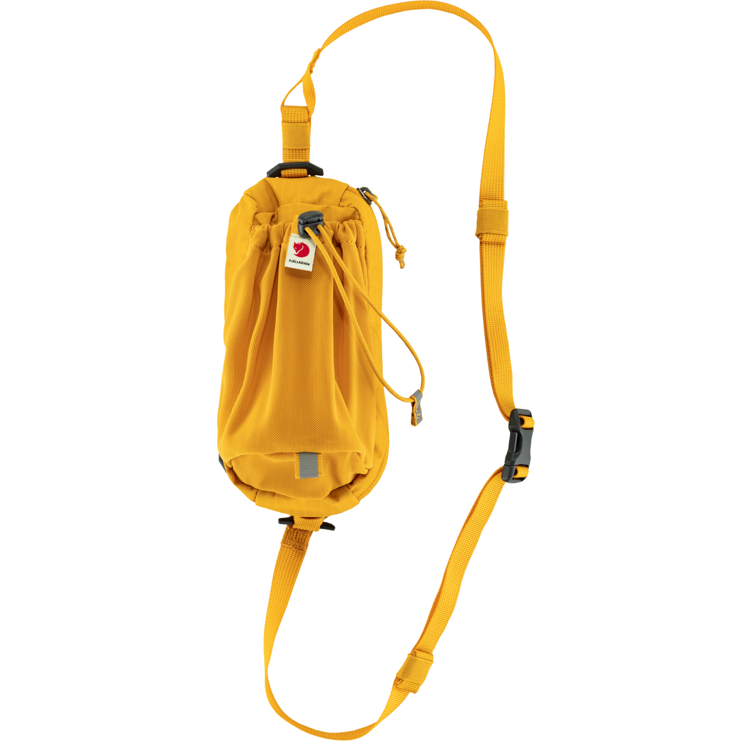 Yellow backpack with a strap on a white background