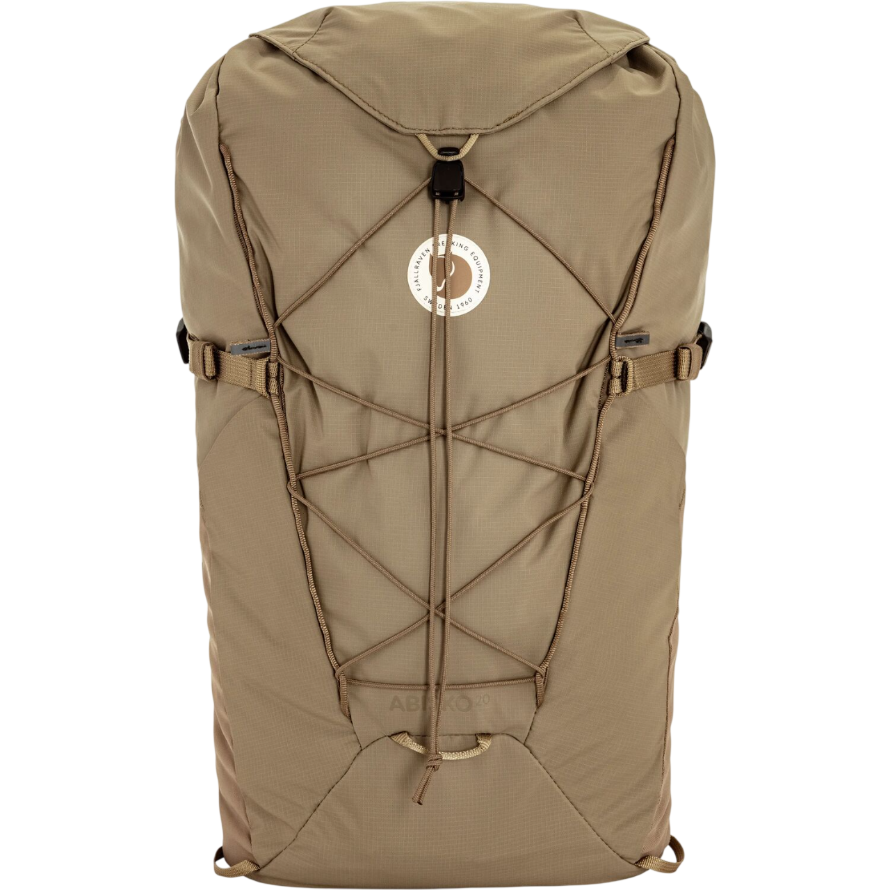 Brown backpack with a Fjällräven logo on a white background