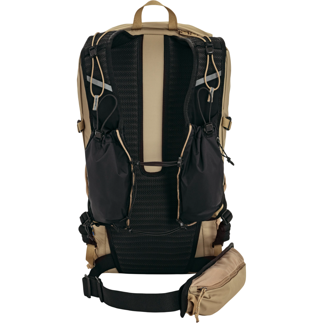 Backpack with beige and black design on a white background