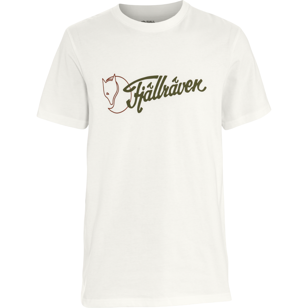 White t-shirt with Fjällräven logo on a white background