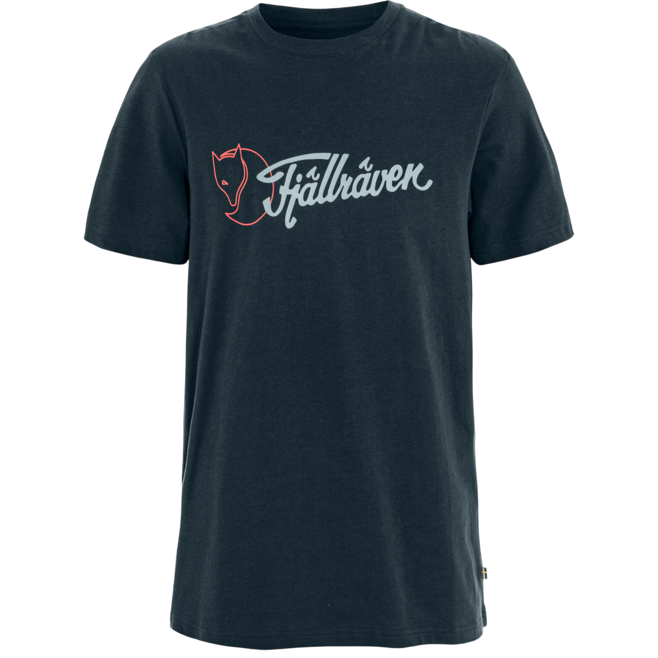 Black t-shirt with a Fjällräven  logo on a white background