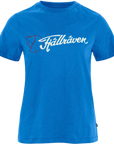 Blue t-shirt with Fjällräven logo on a white background