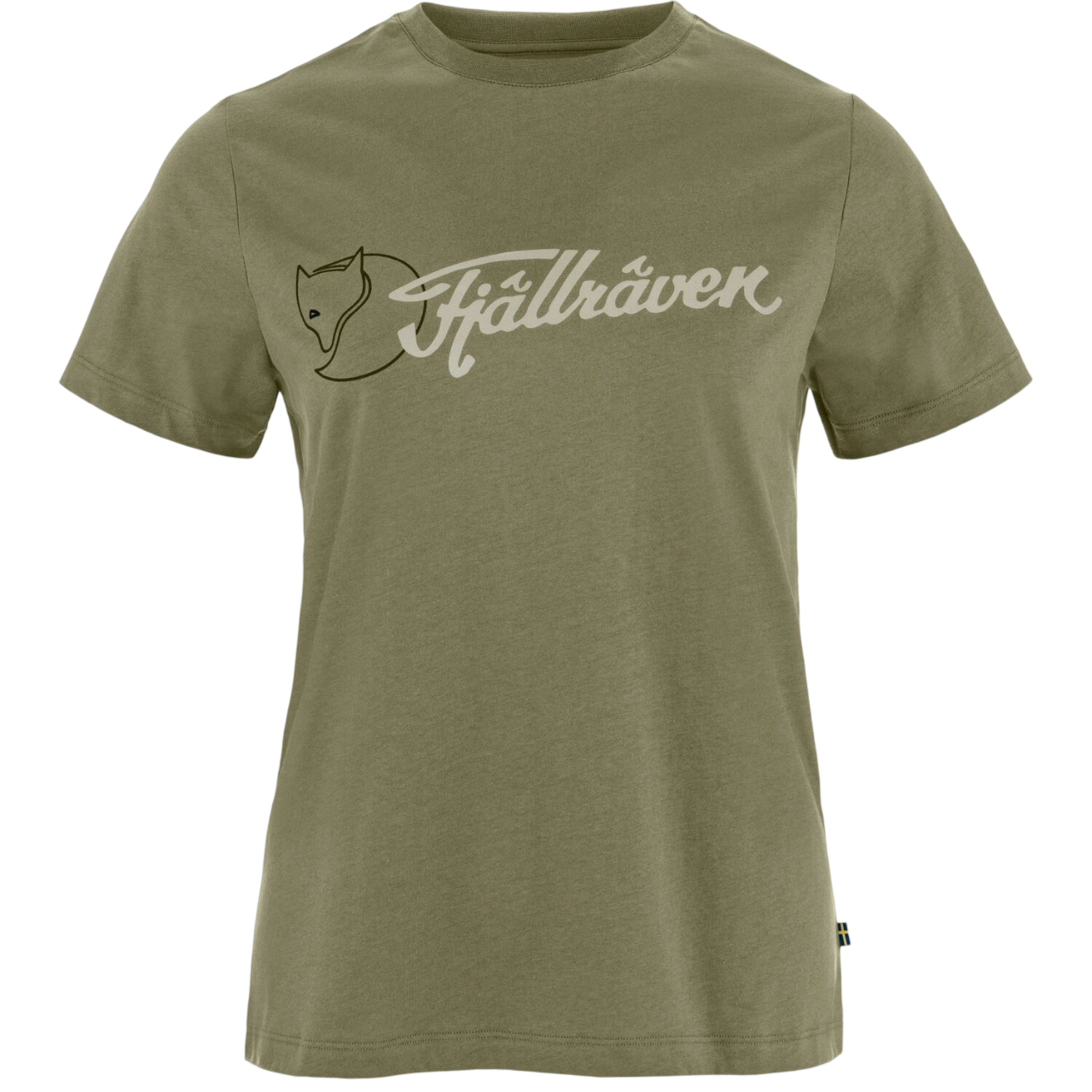 Green t-shirt with a fjallraven logo on a white background