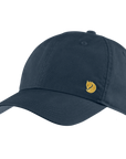 Navy blue cap with a yellow Fjällräven logo on a white background