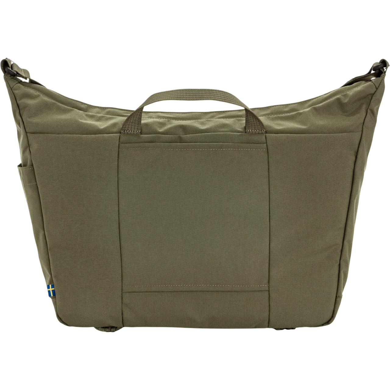 Green bag with a visible fjallraven logo on a white background
