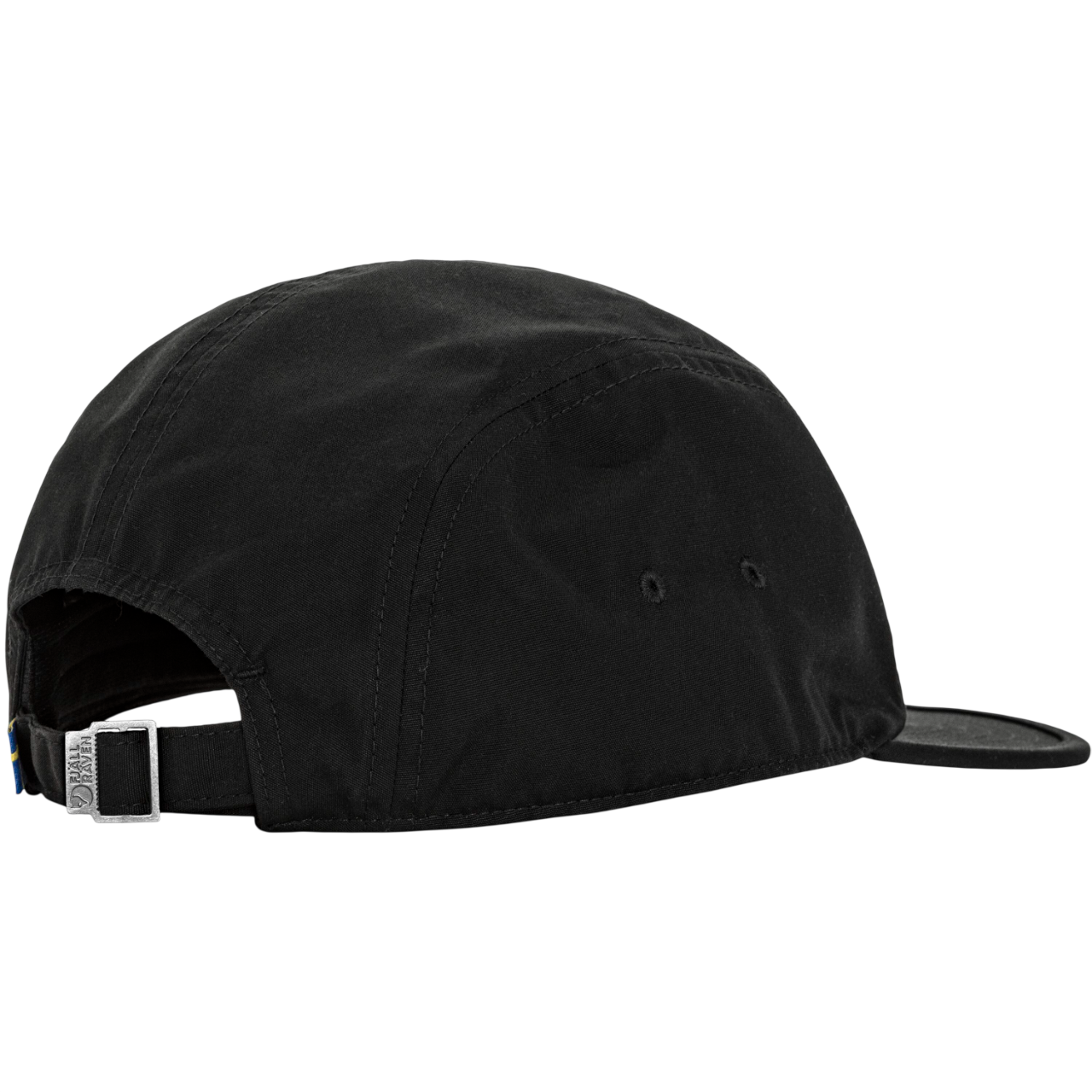 Black cap with a strap on a white background