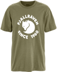 Green t-shirt with Fjällräven logo and text on a white background
