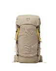 Beige backpack with yellow accents on a white background