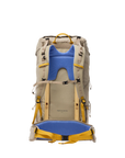 Backpack with blue and yellow interior on a white background