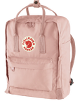 Pink backpack with Fjällräven Kånken logo on a white background