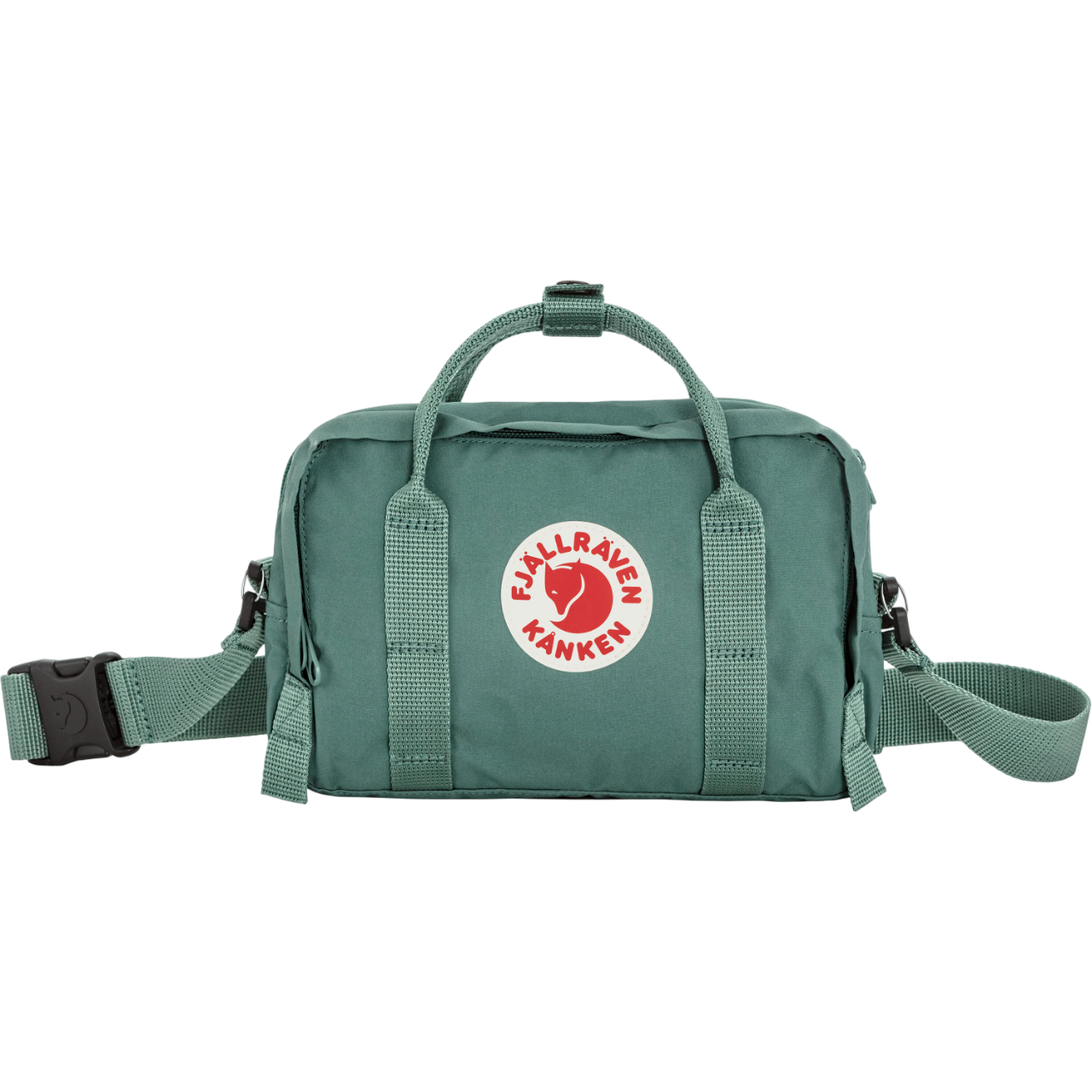 Green bag with a visible brand logo on a white background