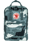 Camouflage backpack with Fjällräven Kånken logo on a white background