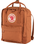 Brown mini backpack with Fjällräven Kånken logo on a white background