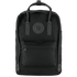 A black Kånken No. 2 laptop backpack with a padded compartment, black leather detailing, and the Fjällräven logo on the front.