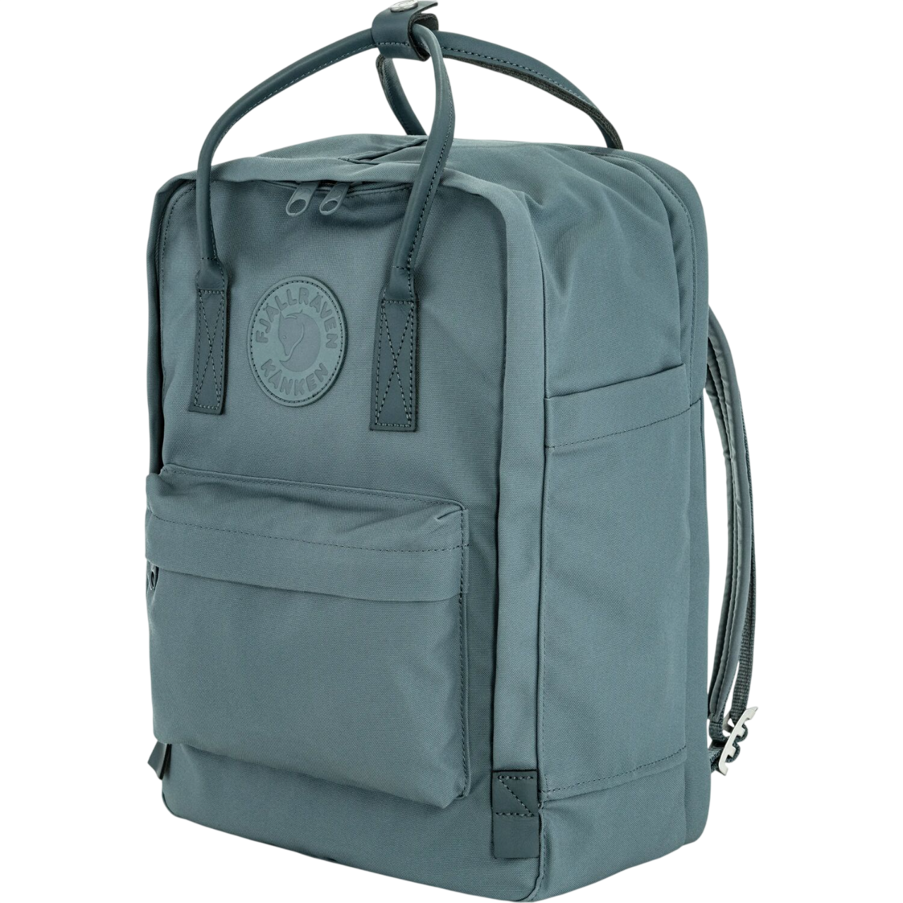 Teal backpack with a Fjällräven logo on a white background