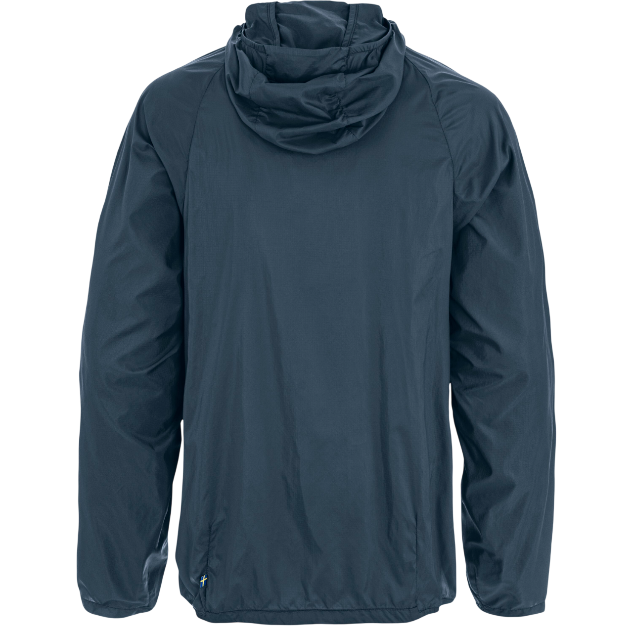 Dark blue jacket with a hood on a white background