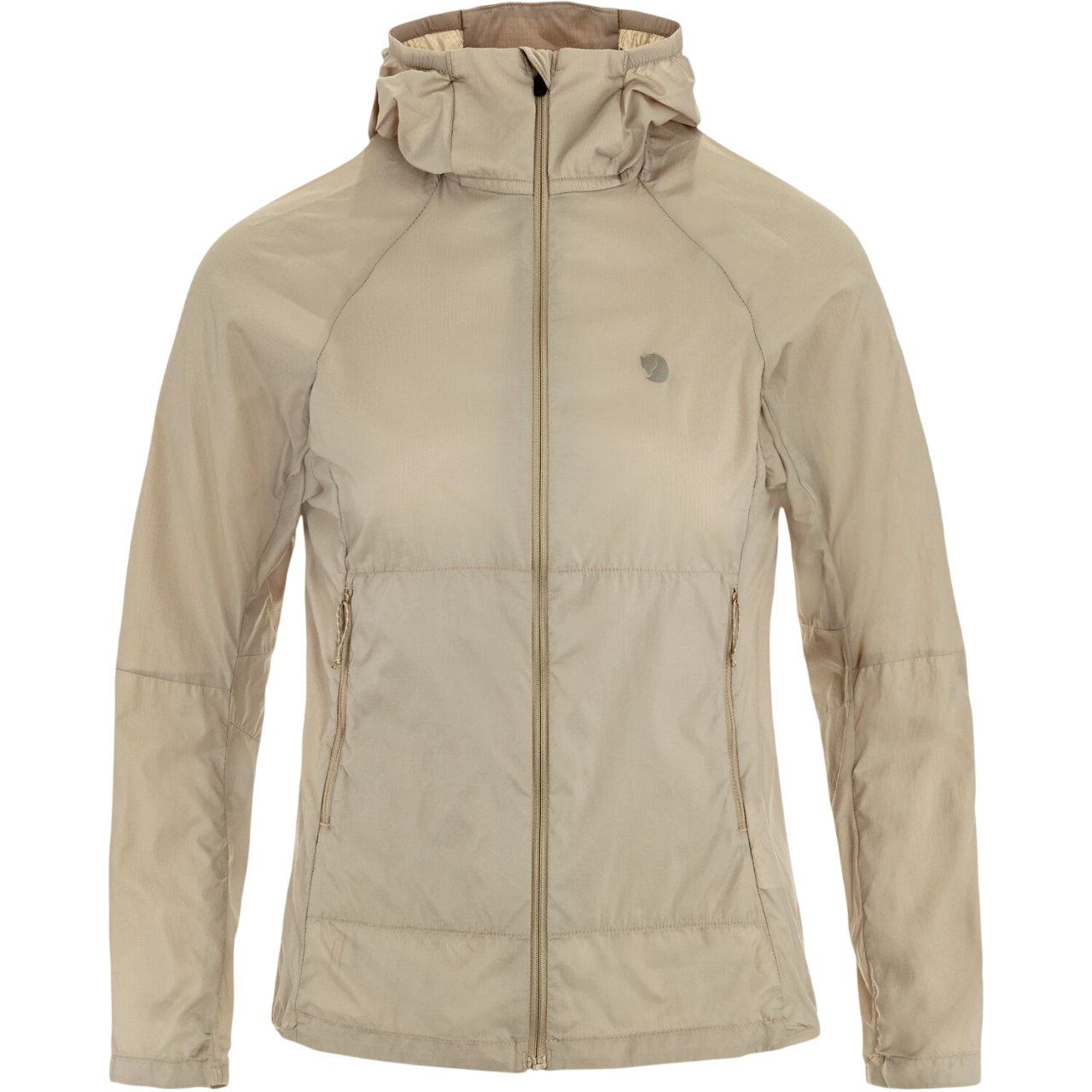 Beige jacket with a hood on a white background