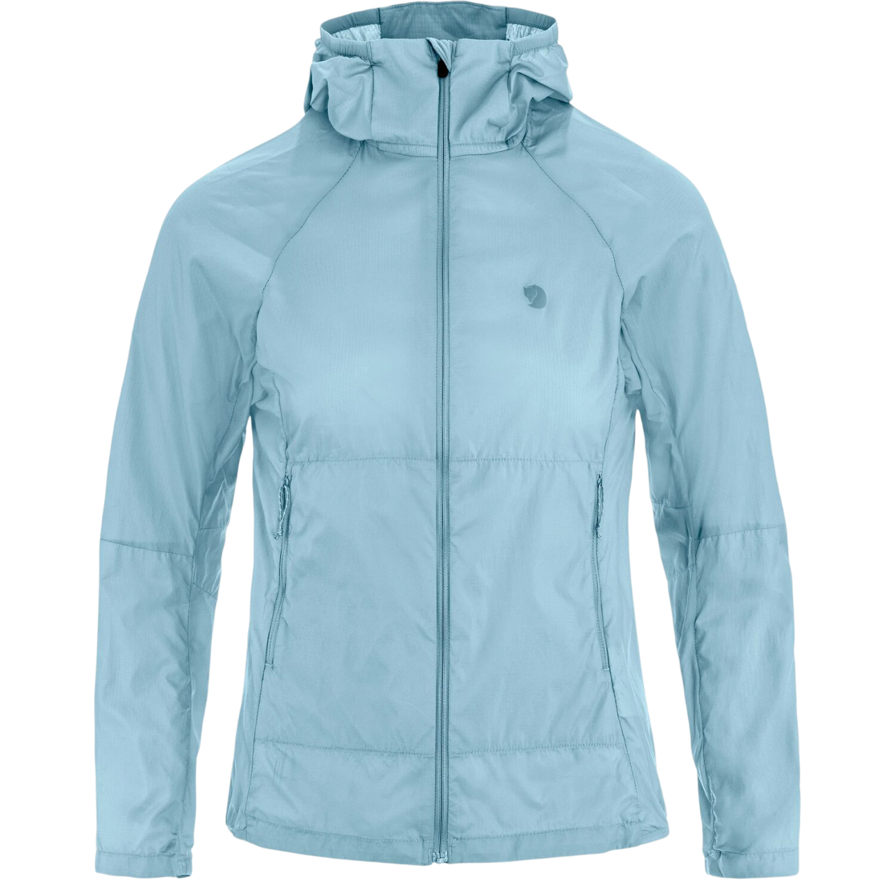 Light blue jacket with a hood on a white background