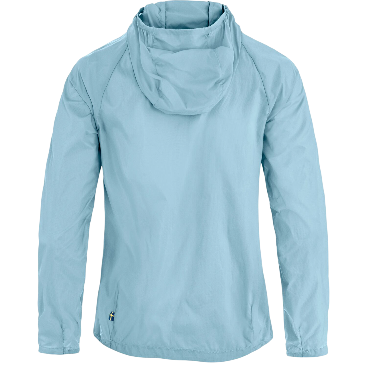 Light blue jacket with a hood on a white background