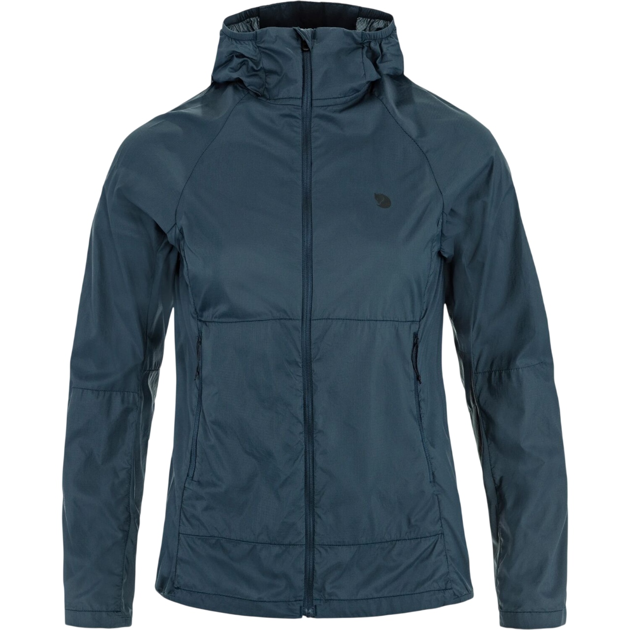 Blue jacket with a hood on a white background