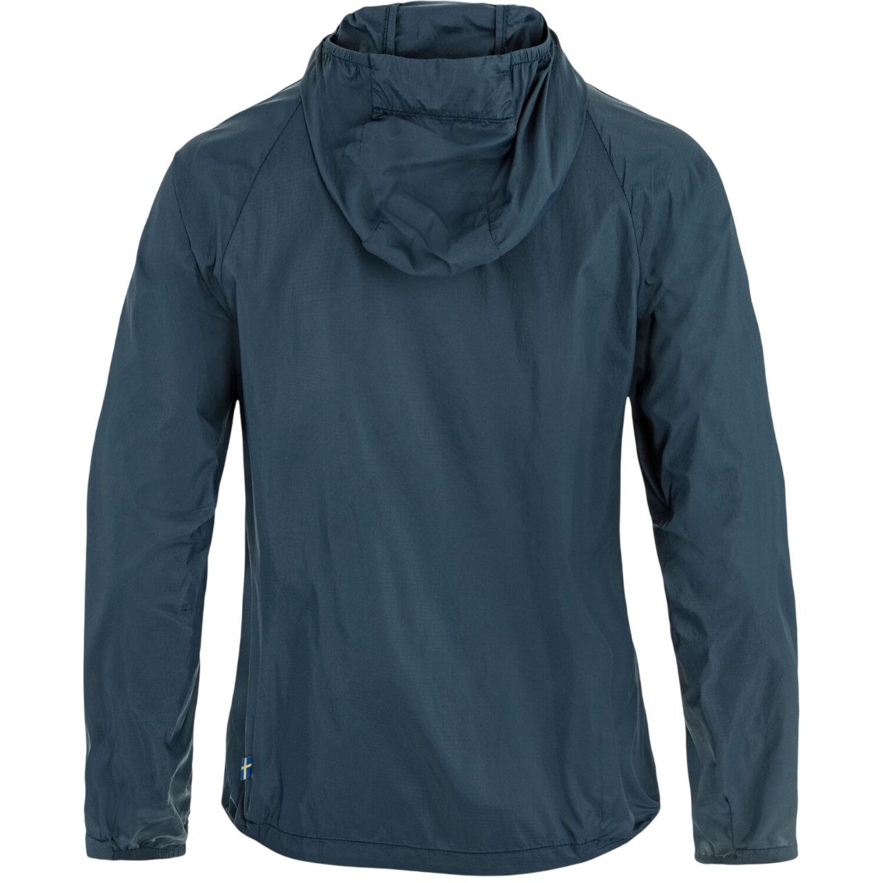 Dark blue jacket with a hood on a white background