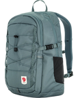 Teal backpack with a visible Fjällräven logo on a white background
