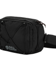 Black waist bag with Fjällräven logo on a white background