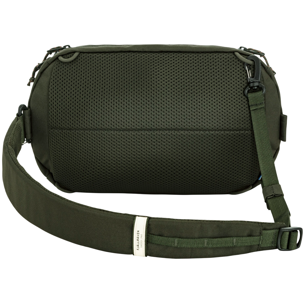 Green shoulder bag with a strap on a white background