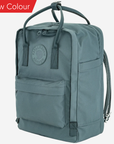 Teal backpack with Fjällräven logo on a light gray background