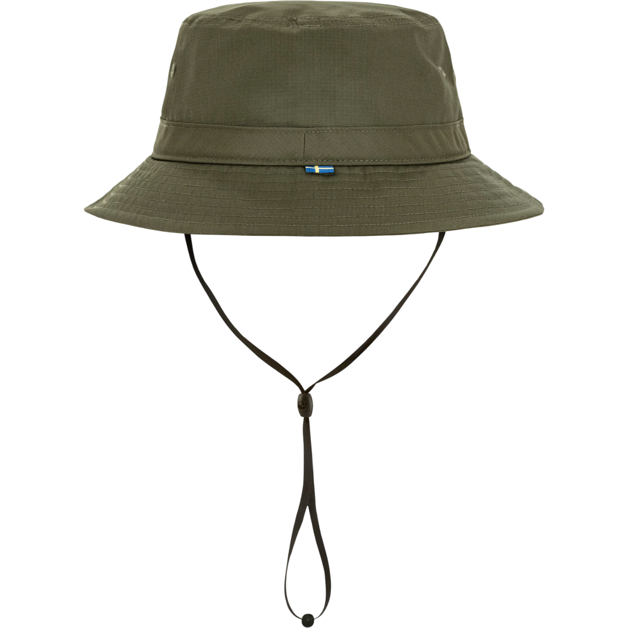 Green bucket hat with a strap on a white background
