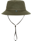 Green bucket hat with a strap on a white background