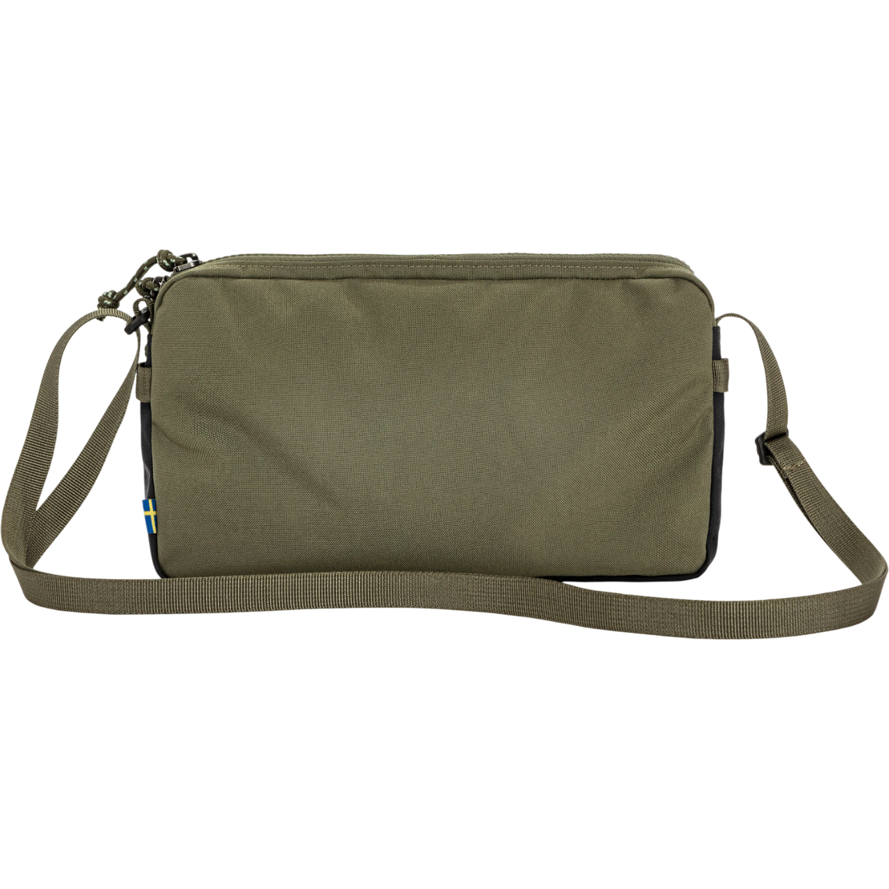 Green shoulder bag with a strap on a white background