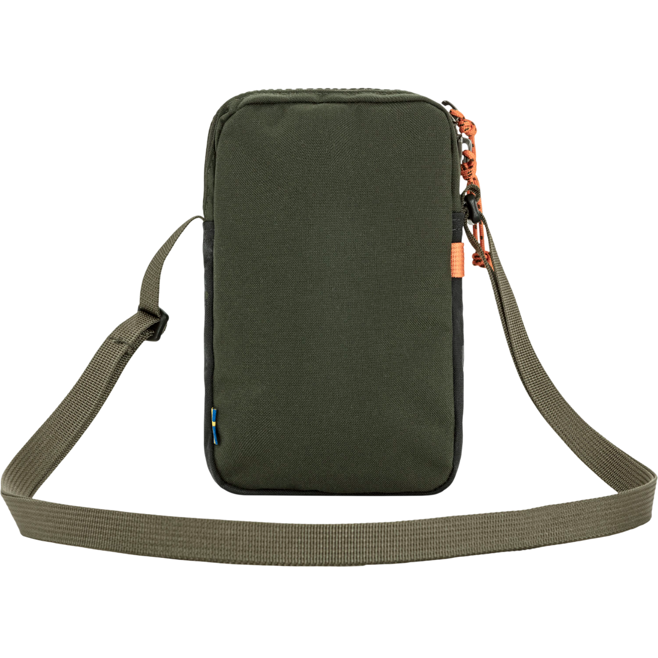 Green crossbody bag with a strap on a white background