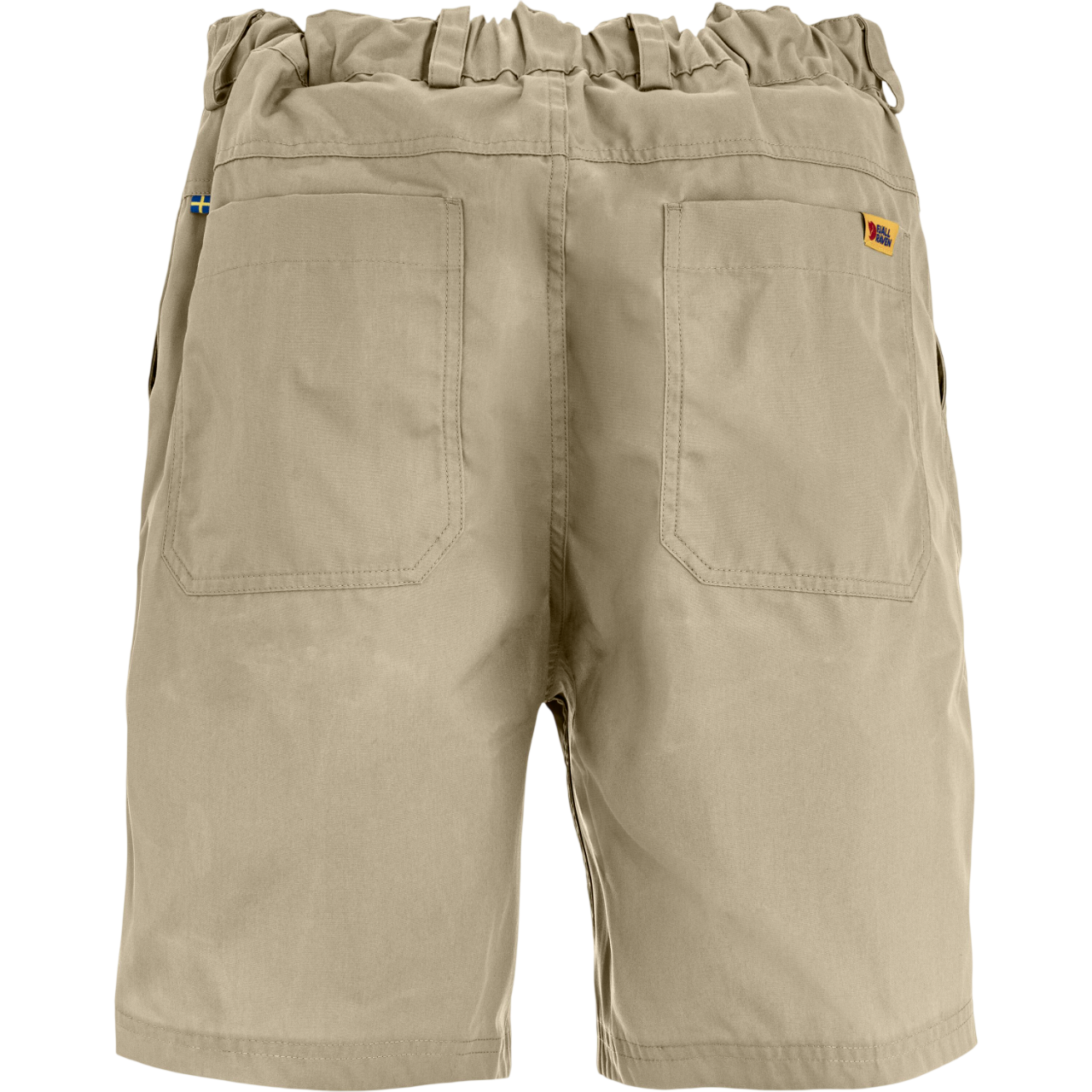 Beige shorts with a visible Fjällräven label on a white background