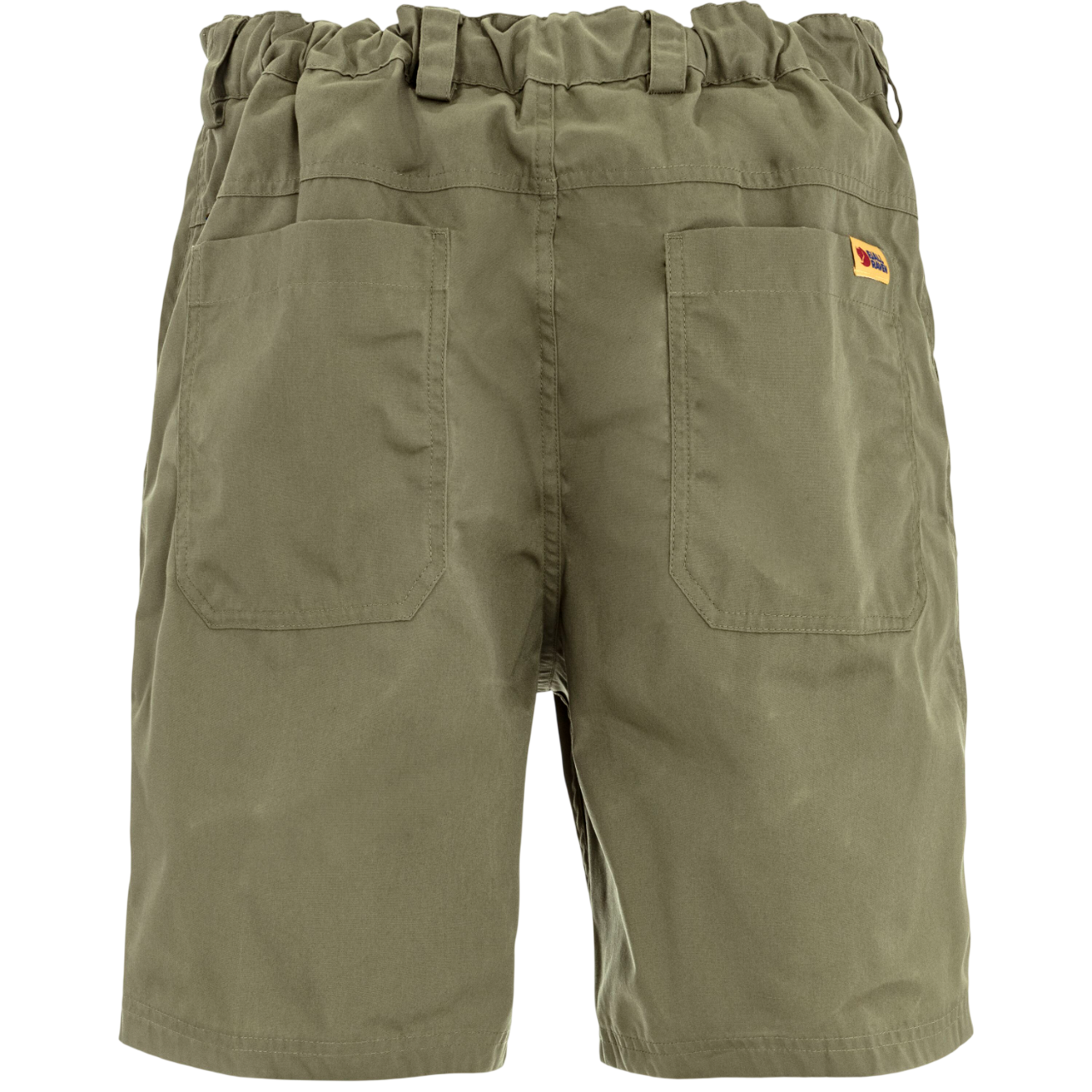 Green shorts with a visible Fjällräven logo on a white background