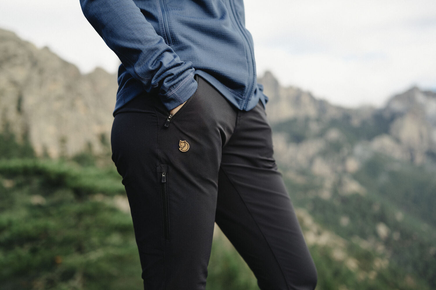 black  trekking trousers with arctic fox logo