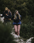 people trekking in forest