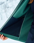 interior pocket of green fleece jacket 