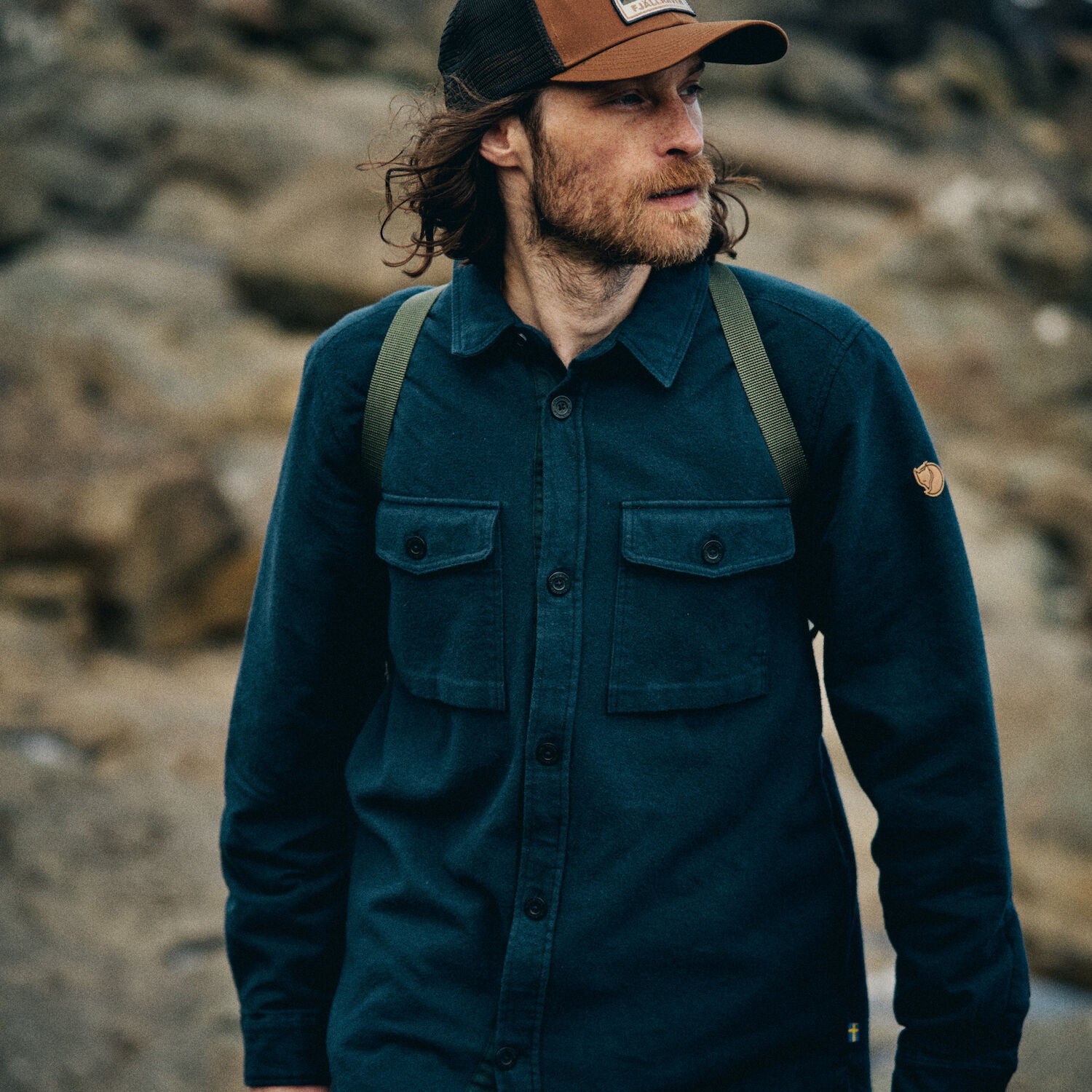 man wearing dark navy-dark navy long sleeve shirt