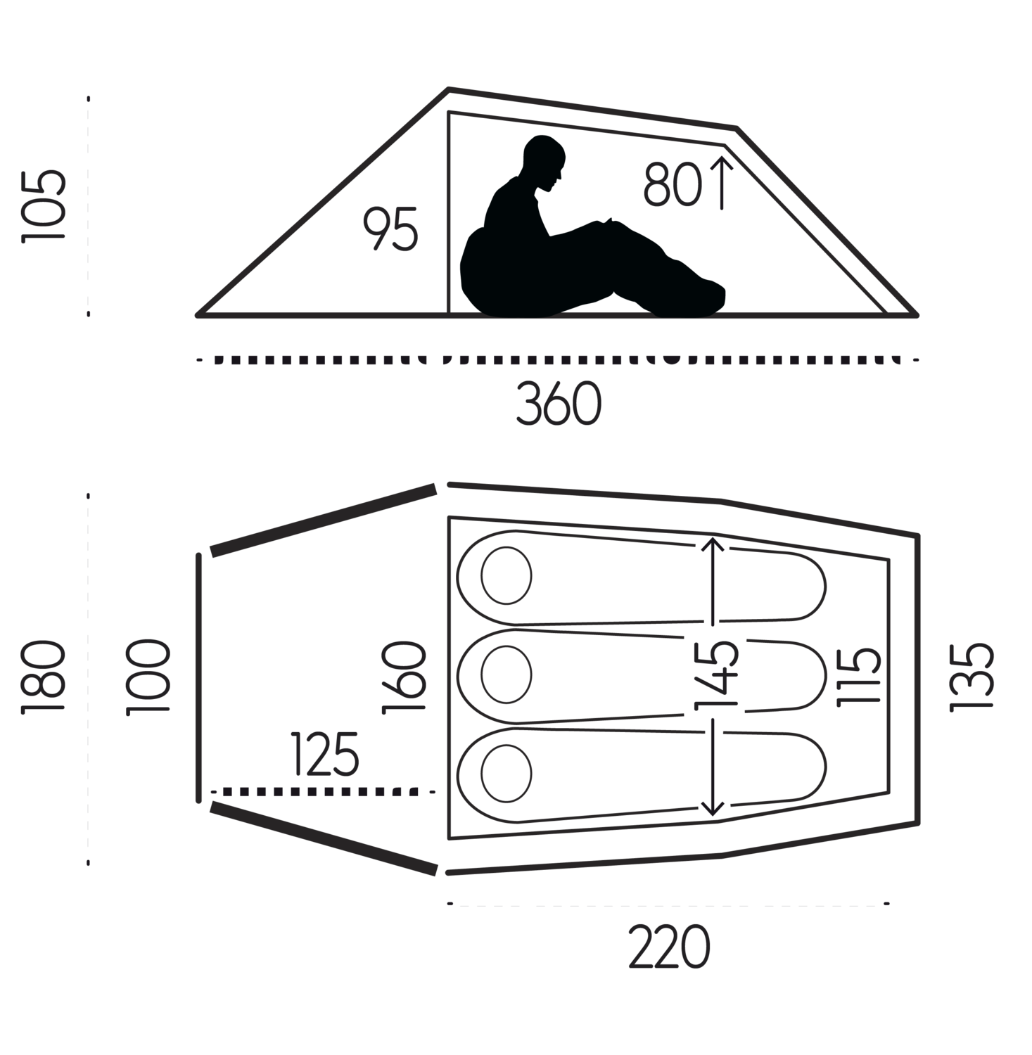 Technical drawing of a vehicle interior with dimensions labeled