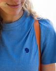 blue round t-shirt with arctic fox logo